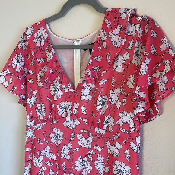 🌸 Flamingo Pink Floral Midi Summer Dress - Picture 3 of 5